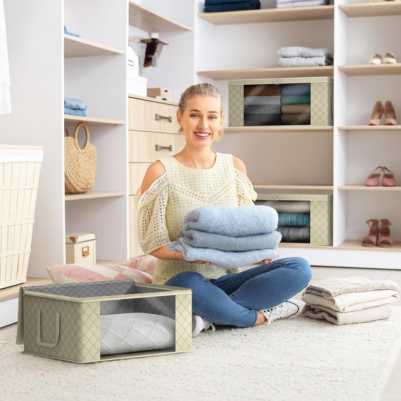 Sorbus Medium Clothes Storage Bags - Foldable Blanket Storage Bins for Organizing Bedroom, Closet, Clothing, Comforter, Organization with Clear Window, Lids and Carry Handles - Set of 3 - Image 2